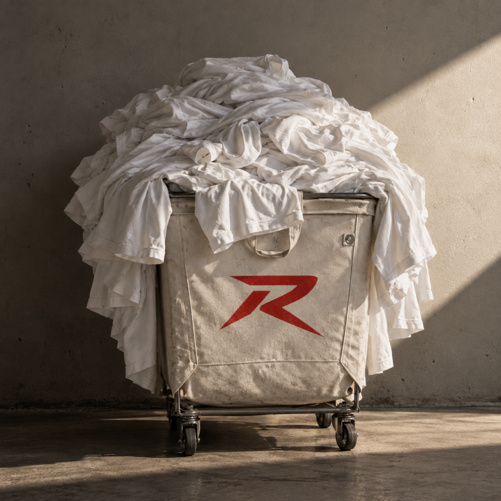 überquellender wäschewagen mit rotem r logo